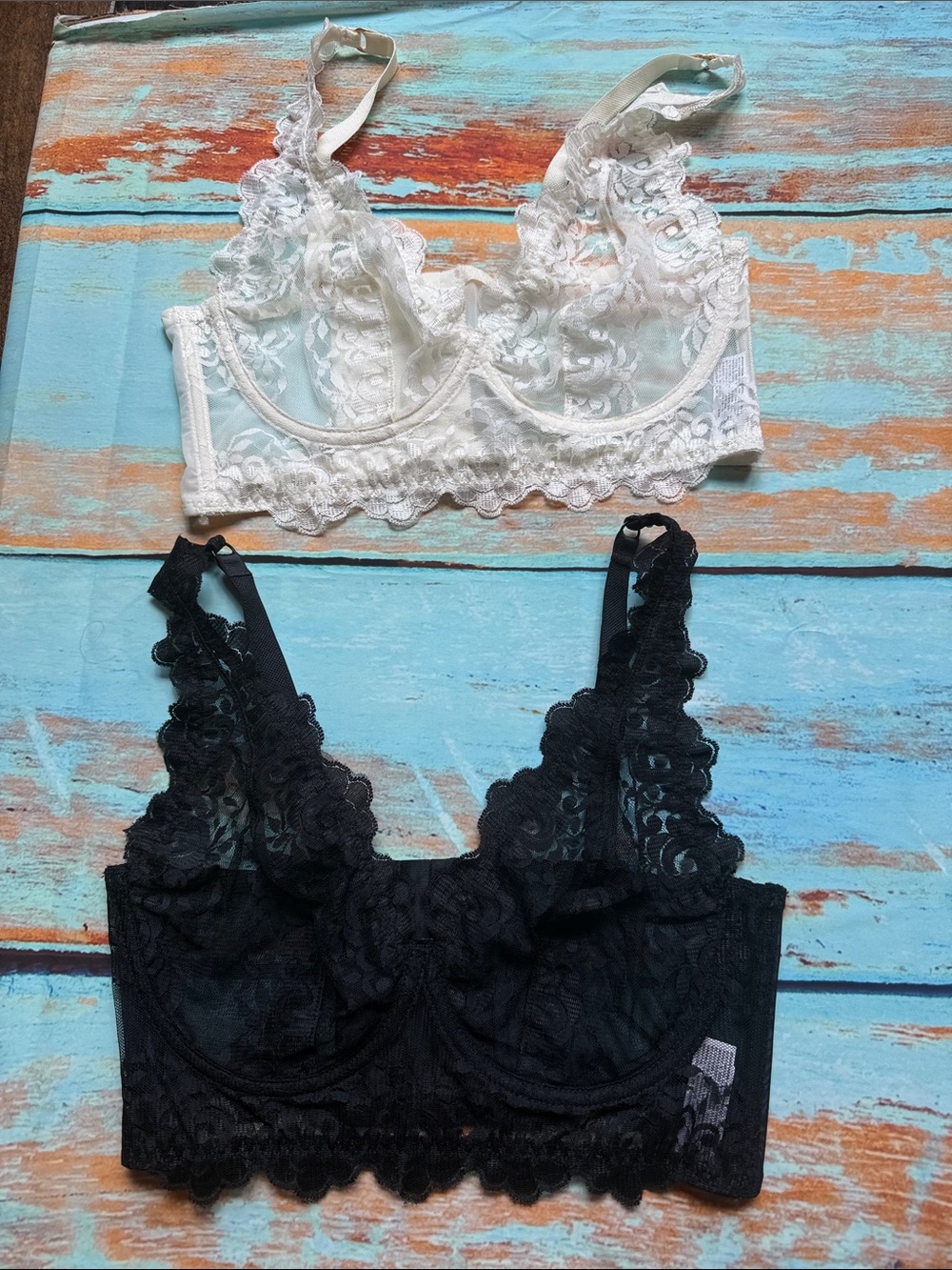 Sheer Lace Underwire Bralette — White & Black